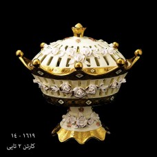 لمونژ کرم سبد درب دار گل برجسته پایه دار 14